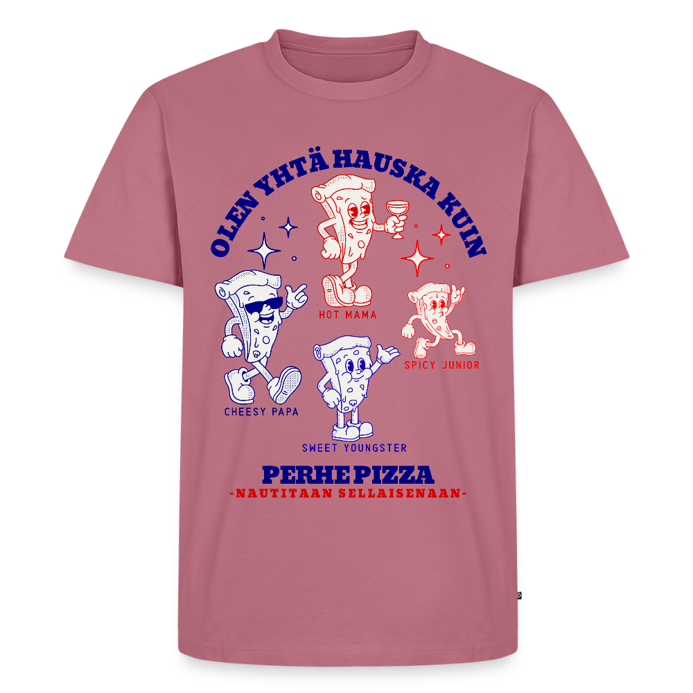 Miesten premium t-paita Perhe Pizza - malva