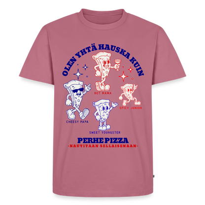 Miesten premium t-paita Perhe Pizza - malva