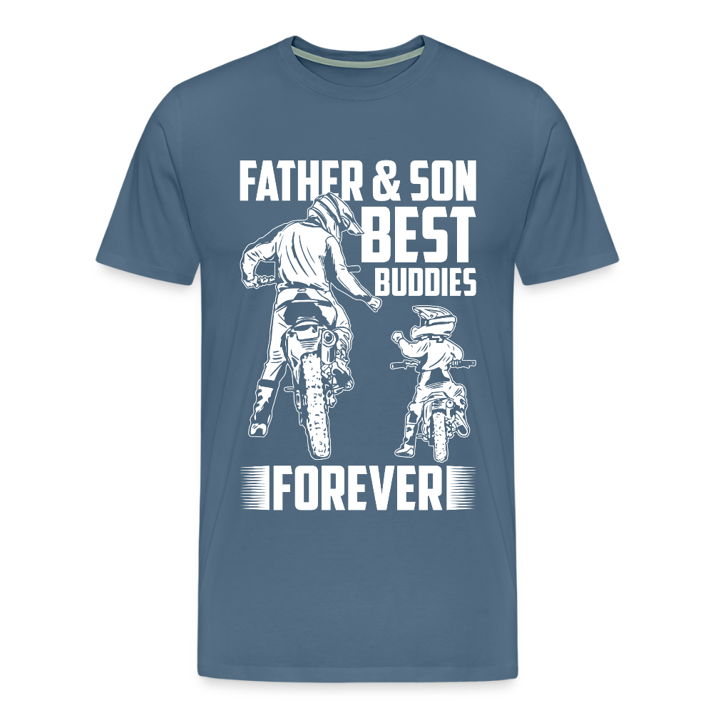Miesten Spreadshirt Premium T-Paita Father&Son Printillä - siniharmaa