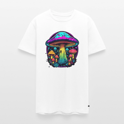 Miesten Spreadshirt Premium t-paita Värikkäällä sieniaiheella - valkoinen