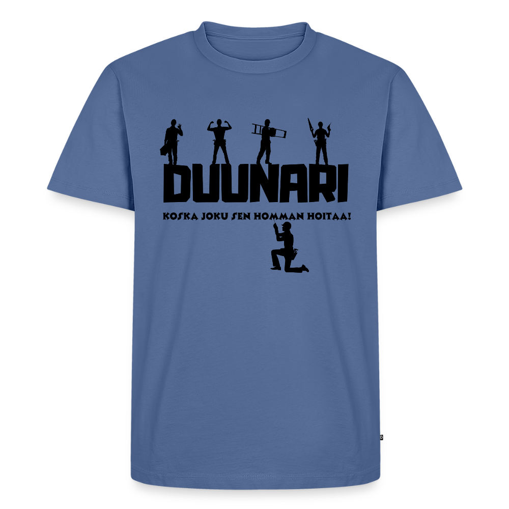 Miesten Spreadshirt Premium T-paita Duunari Printillä - kyyhkynsininen