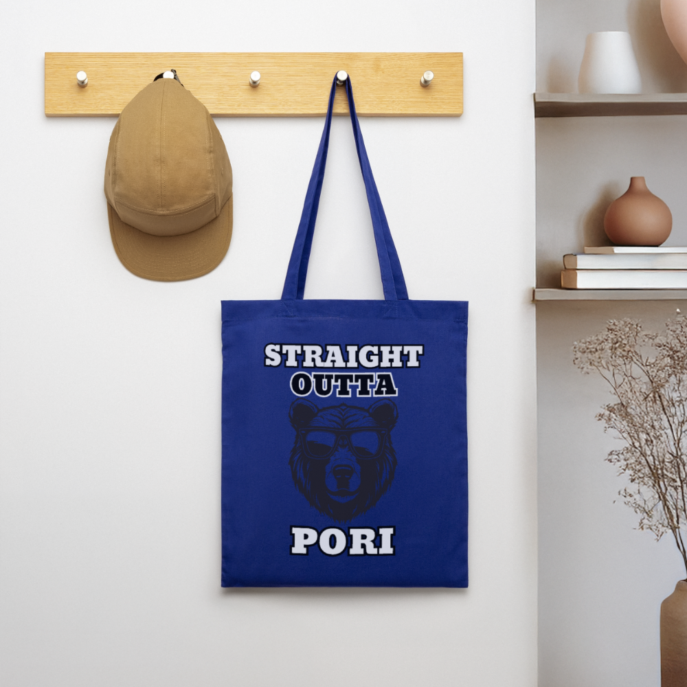 Kangaskassi Straight Outta Pori Mustavalkoinen - kuninkaallinen