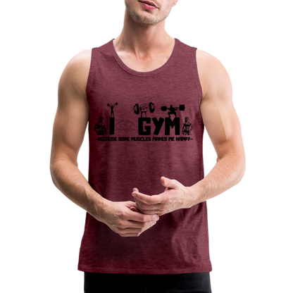 Miesten Spreadshirt Premium hihaton T-paita Sali - meleerattu viininpunainen