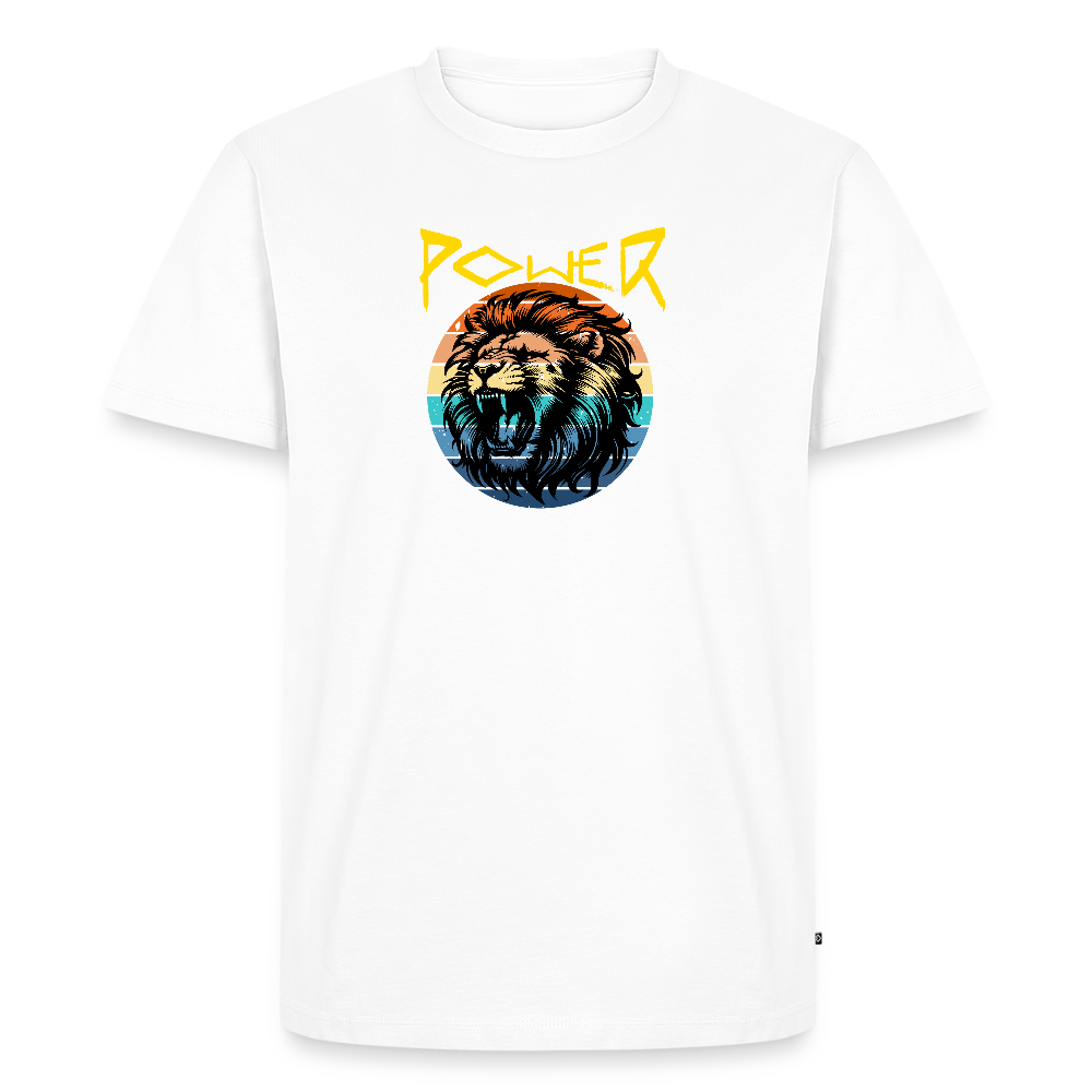 Miesten Spreadshirt Premium T-paita Power Lion - valkoinen
