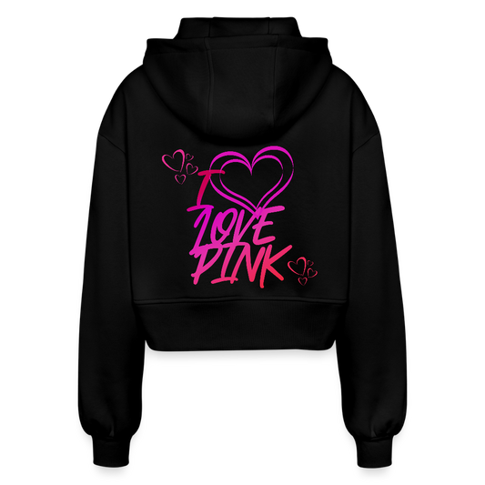 Naisten vajaamittainen oversize-hupputakki I Love Pink - musta