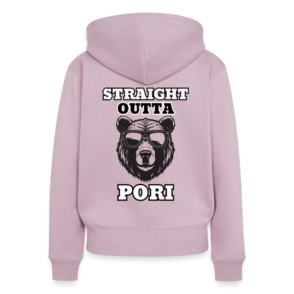 Naisten Premium svetaritakki Straight Outta Pori mustavalkoinen selkäpainatuksella - vanha roosa
