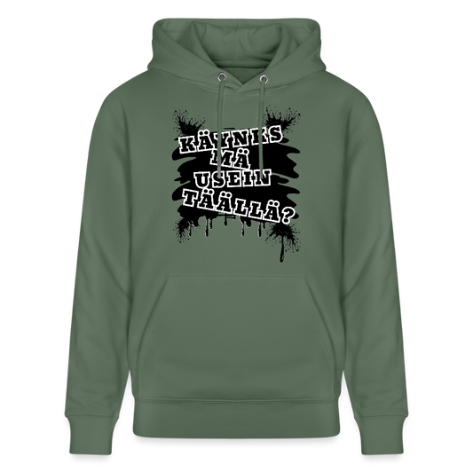 Unisex luomuhuppari Käynks mä usein täällä tummat värit - kuusenvihreä