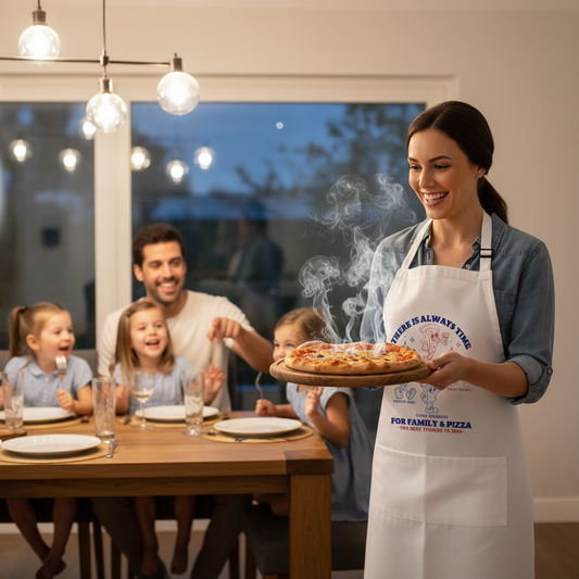 Esiliina Always Time For Family & Pizza - valkoinen