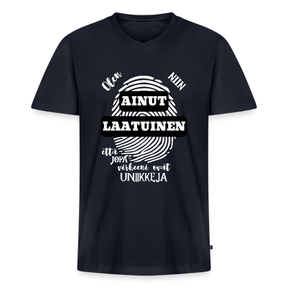V-aukkoinen miesten luomu T-Paita Ainutlaatuinen - laivastonsininen