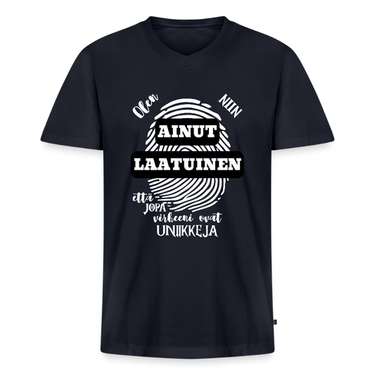 V-aukkoinen miesten luomu T-Paita Ainutlaatuinen - laivastonsininen